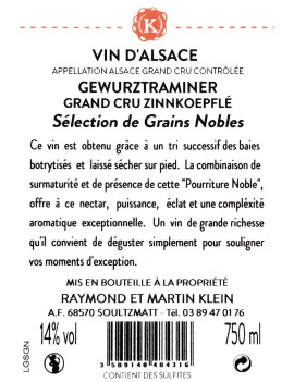 GEWURZTRAMINER GRAND CRU ZINNKOEPFLÉ SÉLECTION DE GRAINS NOBLES