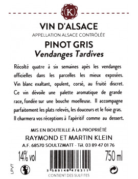 PINOT GRIS VENDANGES TARDIVES